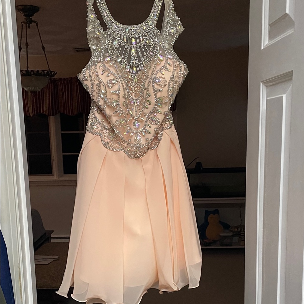 Embellished Peach Maxi Dress with Beaded Bodice